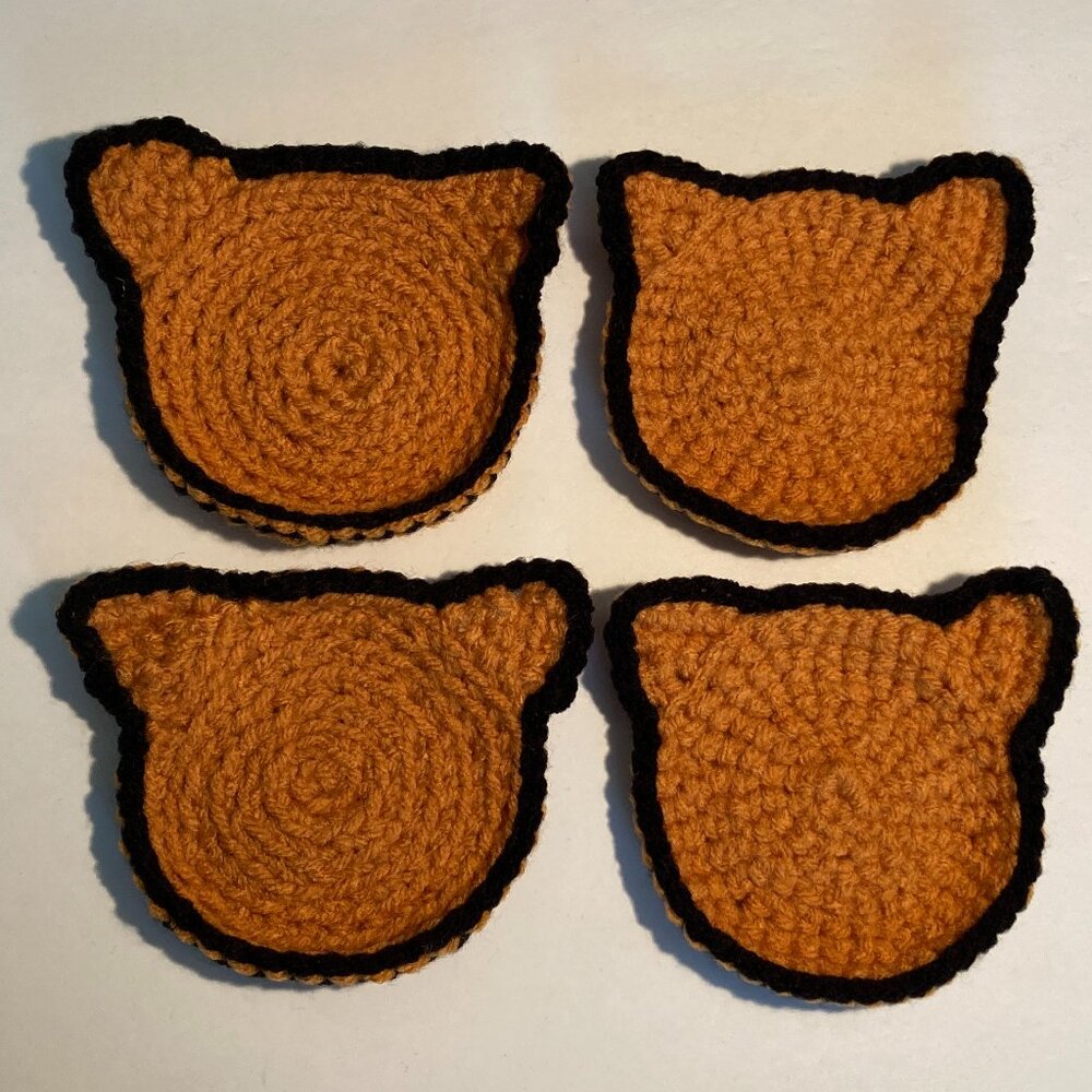 Kitty Cat Coasters - Set of 4 - Crochet Knit Orange